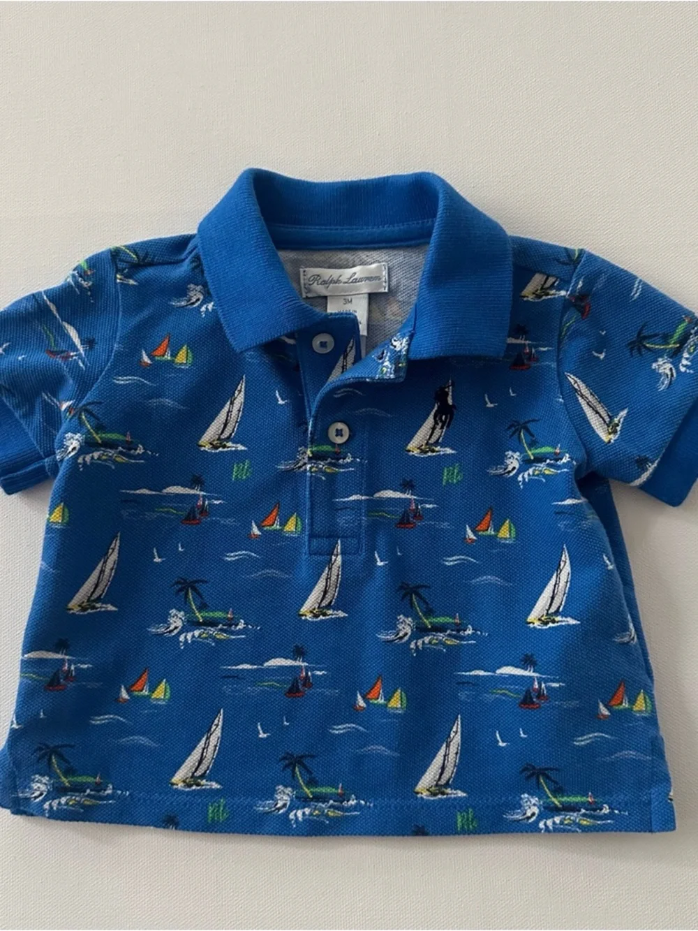 Ralph Lauren 3 Months Baby Boy Blue Sailboat Print Polo Shirt